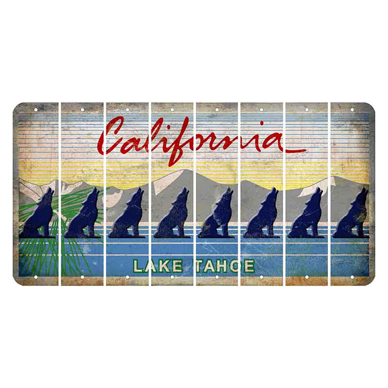 California Lake Tahoe Cut License Plate Strips (Set of 8) Howling Wolf