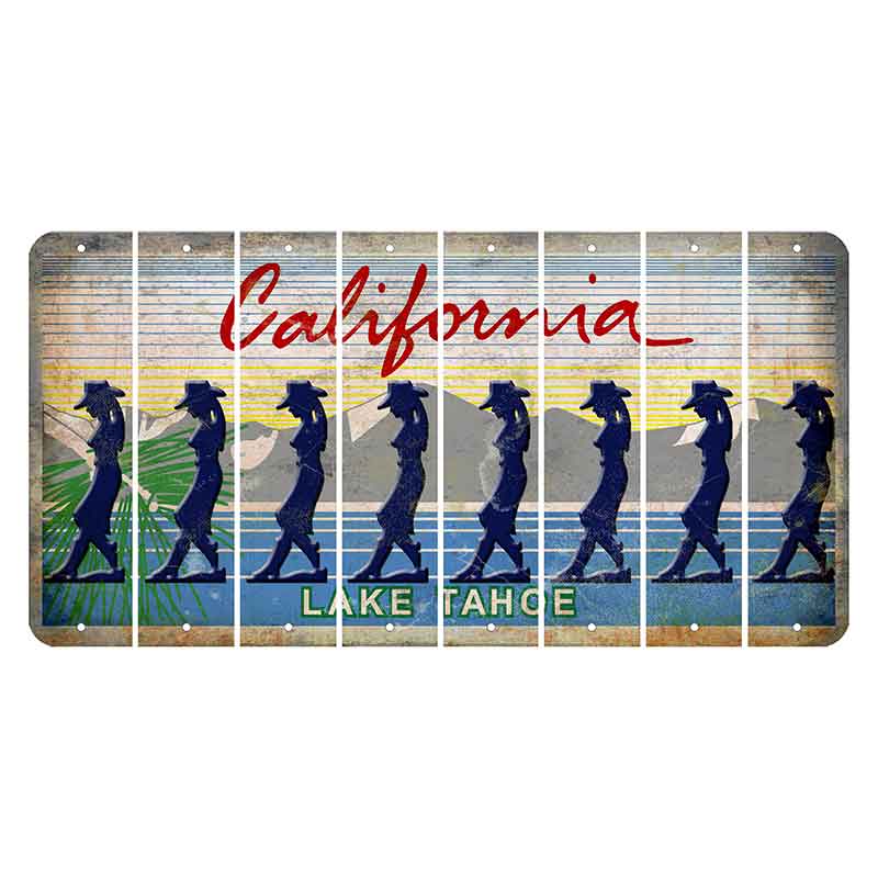 California Lake Tahoe Cut License Plate Strips (Set of 8) Cowgirl - Leaning