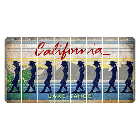 California Lake Tahoe Cut License Plate Strips (Set of 8) Cowgirl - Leaning