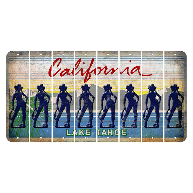 California Lake Tahoe Cut License Plate Strips (Set of 8) Cowgirl