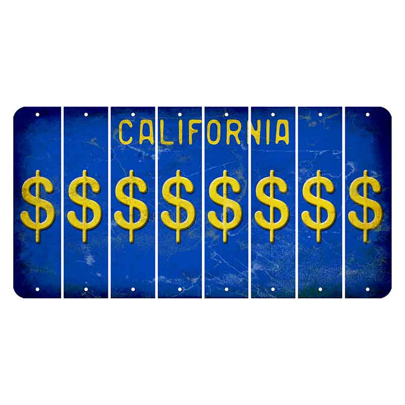California Blue Cut License Plate Strips (Set of 8) Dollar Sign