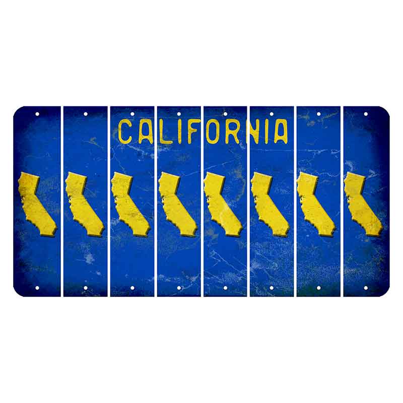 California Blue Cut License Plate Strips (Set of 8) State Silhouette