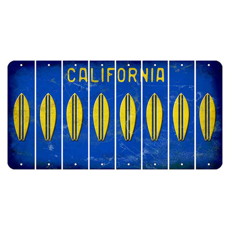 California Blue Cut License Plate Strips (Set of 8) Surfboard