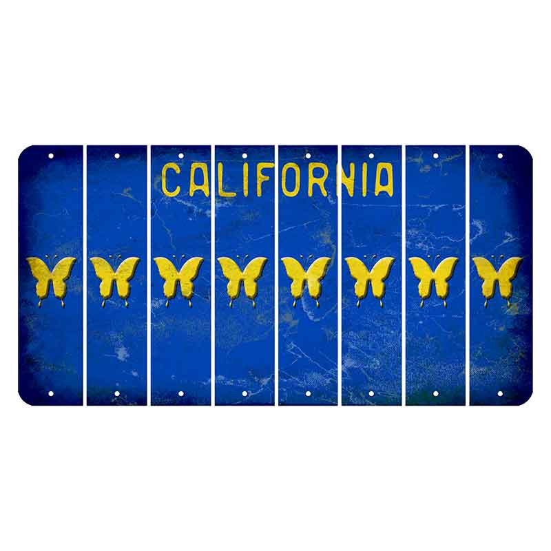 California Blue Cut License Plate Strips (Set of 8) Butterfly