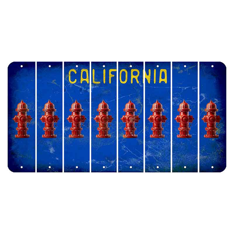 California Blue Cut License Plate Strips (Set of 8) Fire Hydrant