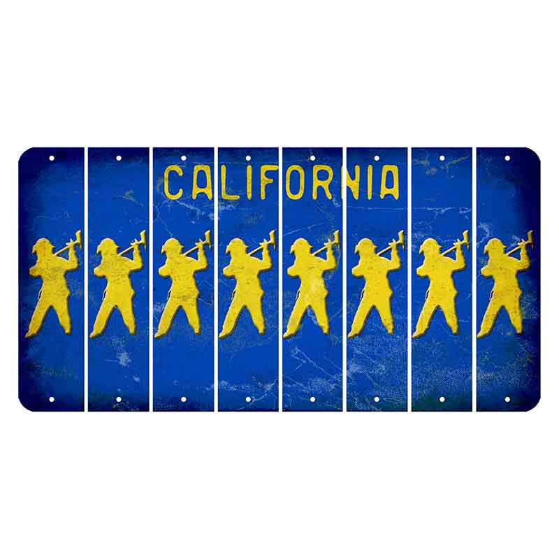 California Blue Cut License Plate Strips (Set of 8) Fireman with Axe