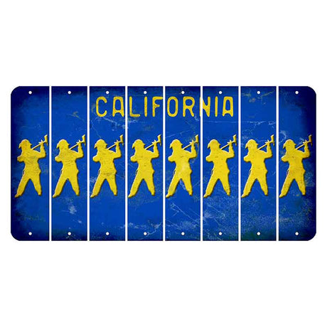 California Blue Cut License Plate Strips (Set of 8) Fireman with Axe