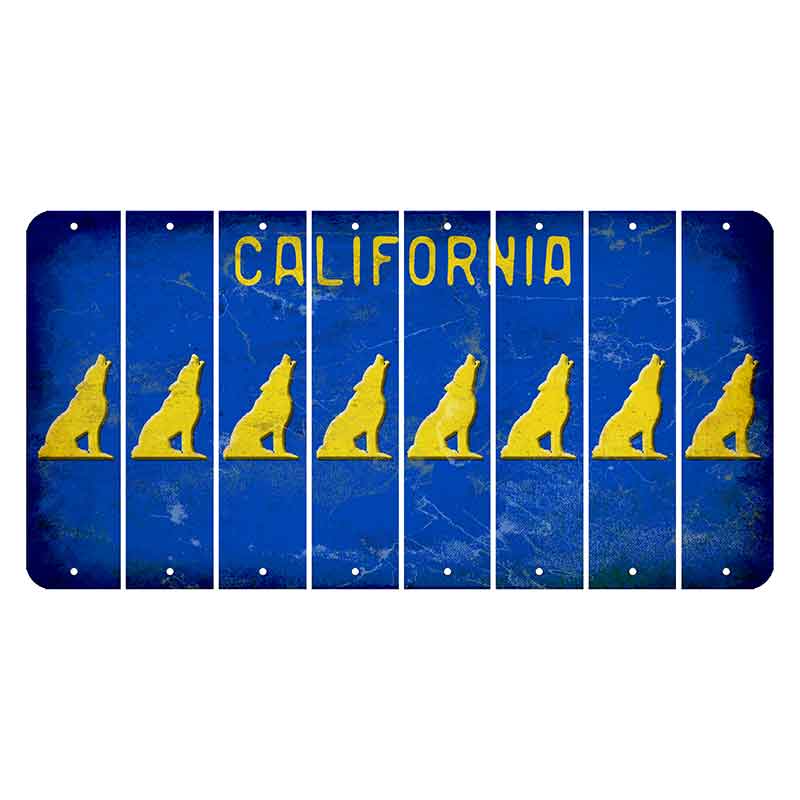 California Blue Cut License Plate Strips (Set of 8) Howling Wolf