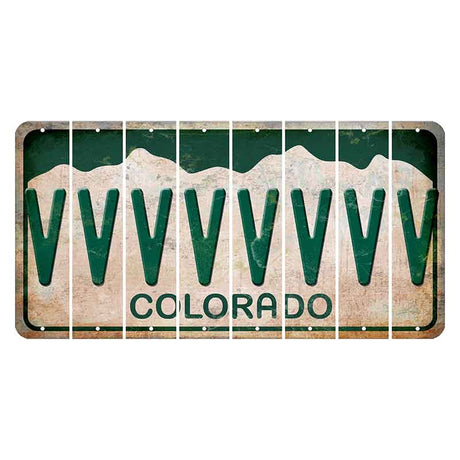 Colorado White|Green Mountains Cut License Plate Strips (Set of 8) V