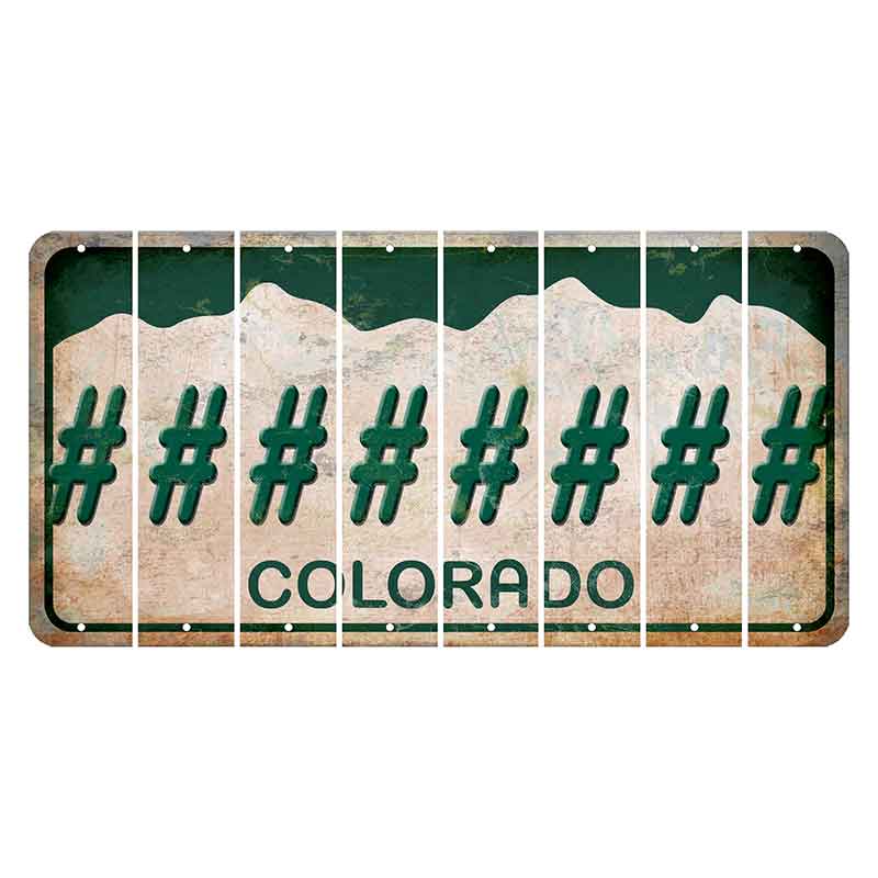 Colorado White|Green Mountains Cut License Plate Strips (Set of 8) Hashtag