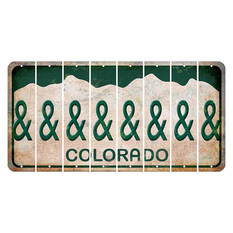 Colorado White|Green Mountains Cut License Plate Strips (Set of 8) And Sign