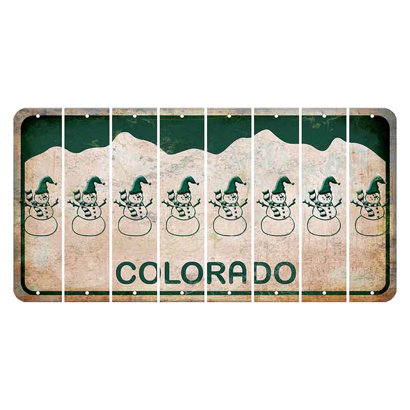Colorado White|Green Mountains Cut License Plate Strips (Set of 8) Snowboarder