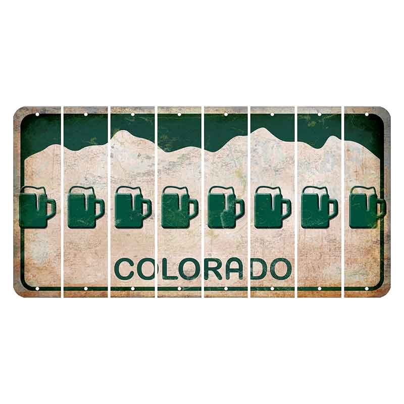 Colorado White|Green Mountains Cut License Plate Strips (Set of 8) Beer Mug
