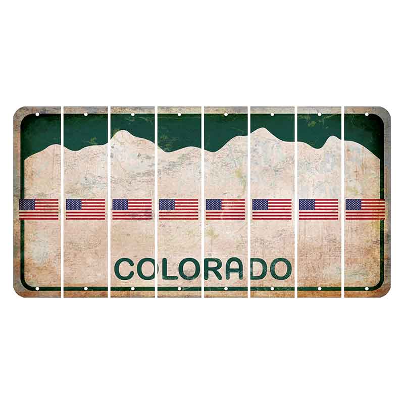 Colorado White|Green Mountains Cut License Plate Strips (Set of 8) American Flag