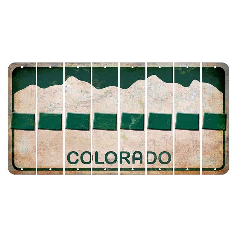 Colorado White|Green Mountains Cut License Plate Strips (Set of 8) State Flag