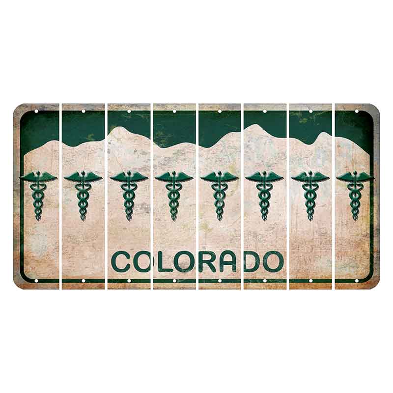 Colorado White|Green Mountains Cut License Plate Strips (Set of 8) Caduceus