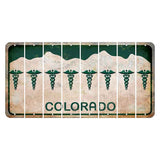 Colorado White|Green Mountains Cut License Plate Strips (Set of 8) Caduceus