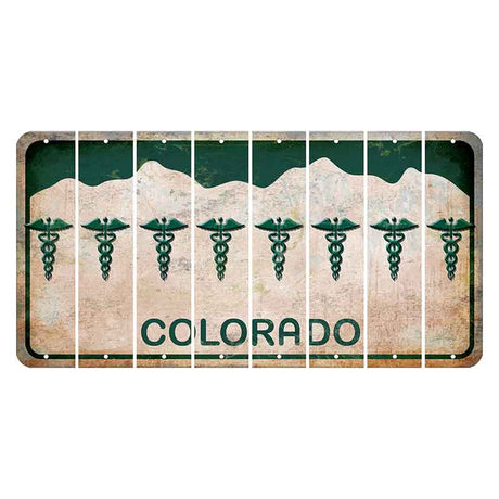 Colorado White|Green Mountains Cut License Plate Strips (Set of 8) Caduceus