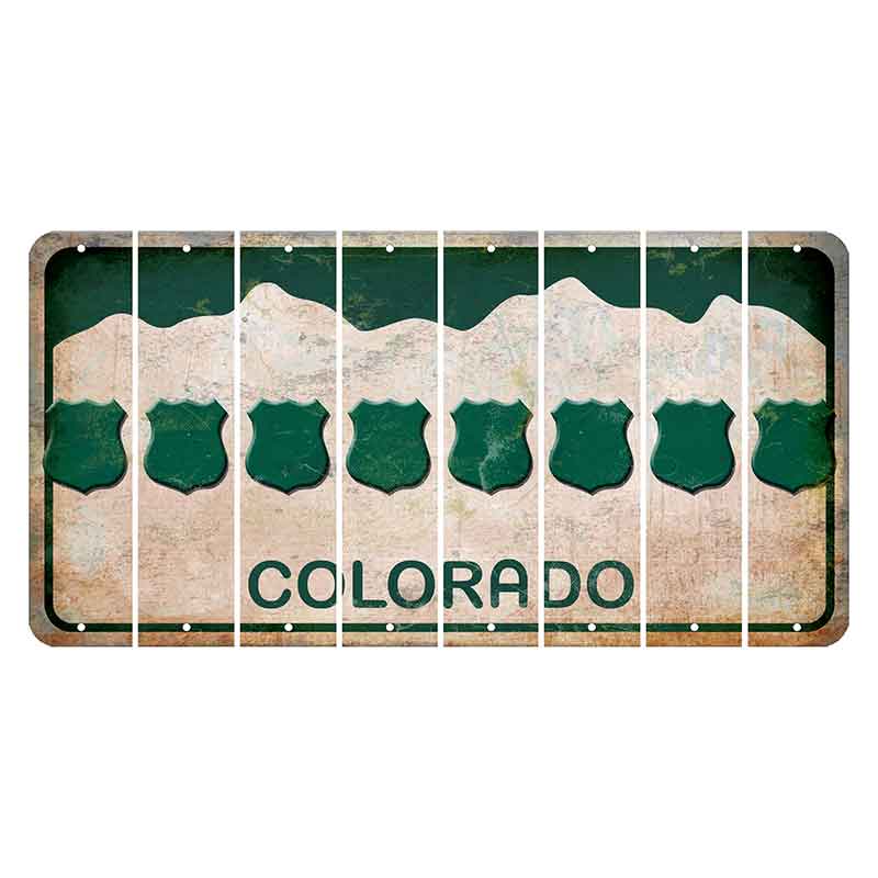 Colorado White|Green Mountains Cut License Plate Strips (Set of 8) Pizza
