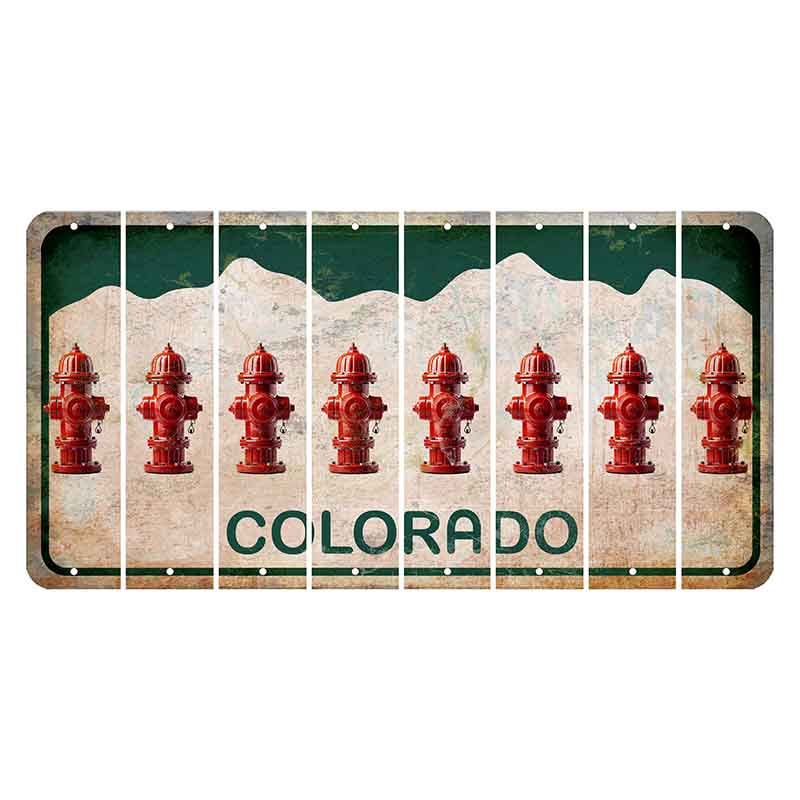 Colorado White|Green Mountains Cut License Plate Strips (Set of 8) Fire Hydrant
