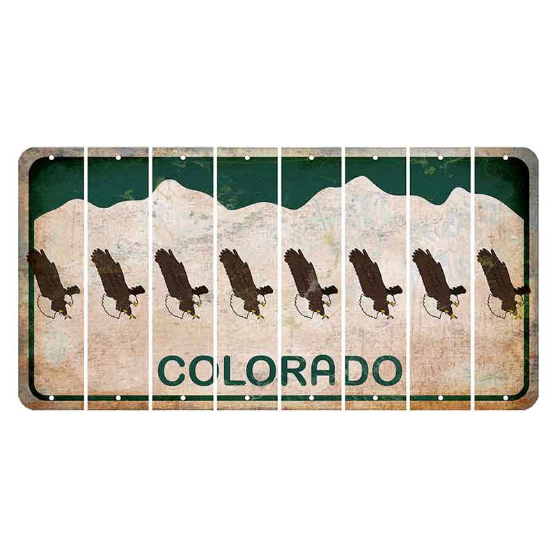 Colorado White|Green Mountains Cut License Plate Strips (Set of 8) Bald Eagle