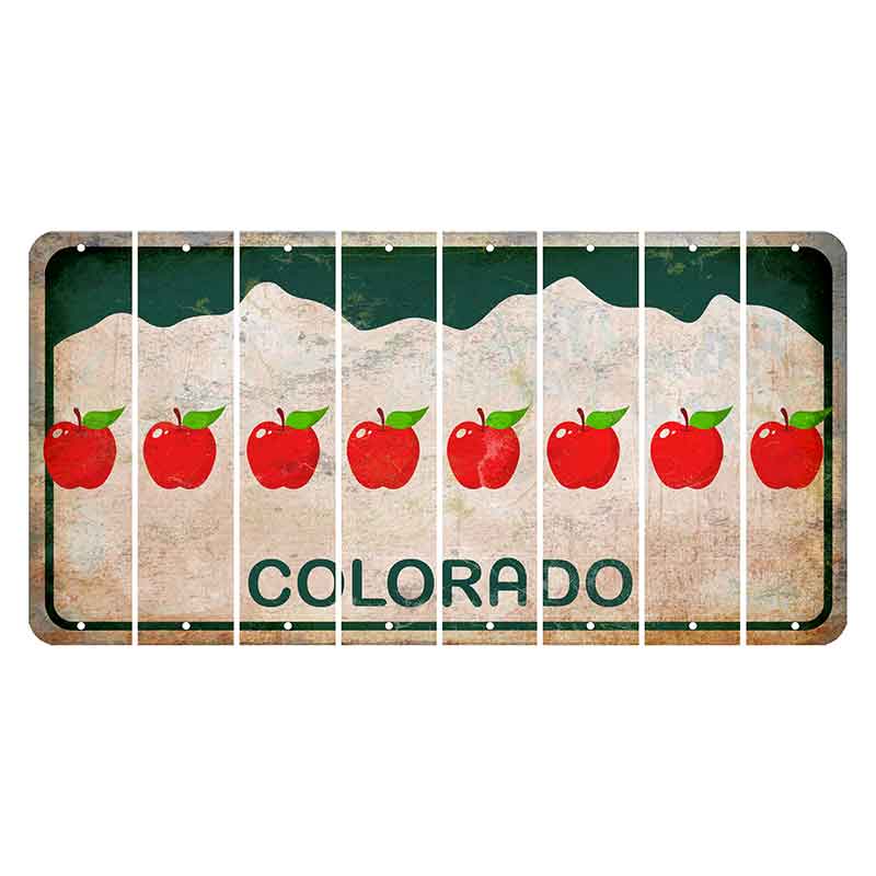 Colorado White|Green Mountains Cut License Plate Strips (Set of 8) Apple