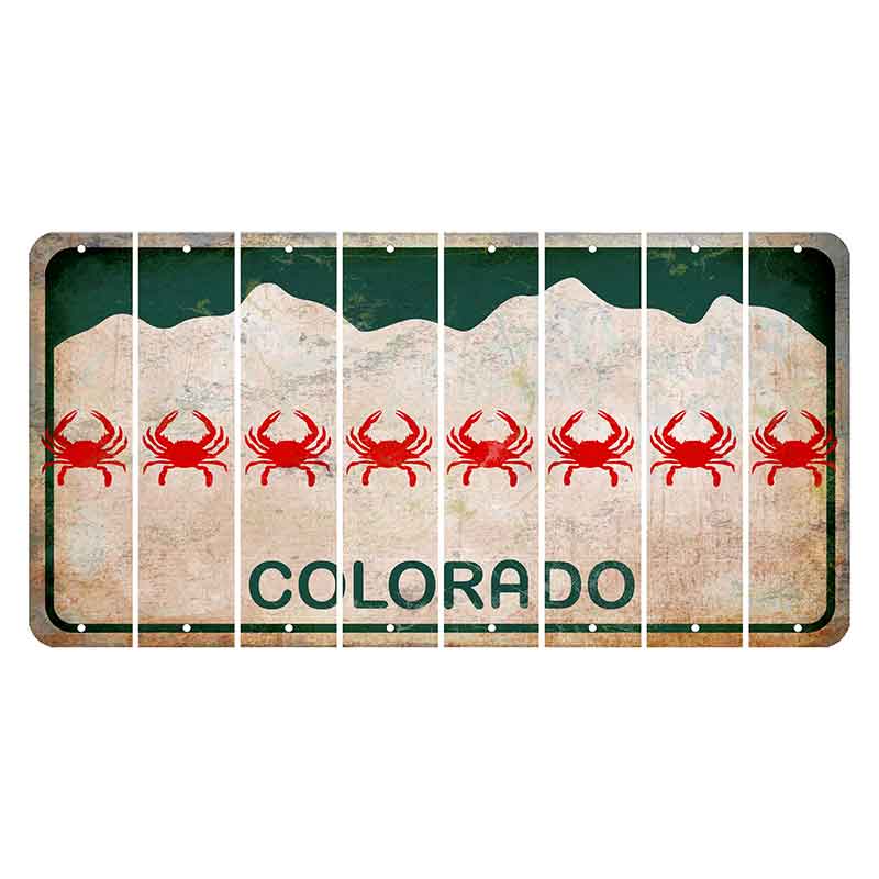 Colorado White|Green Mountains Cut License Plate Strips (Set of 8) Crab