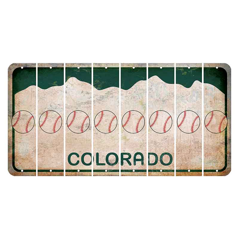 Colorado White|Green Mountains Cut License Plate Strips (Set of 8) Baseball