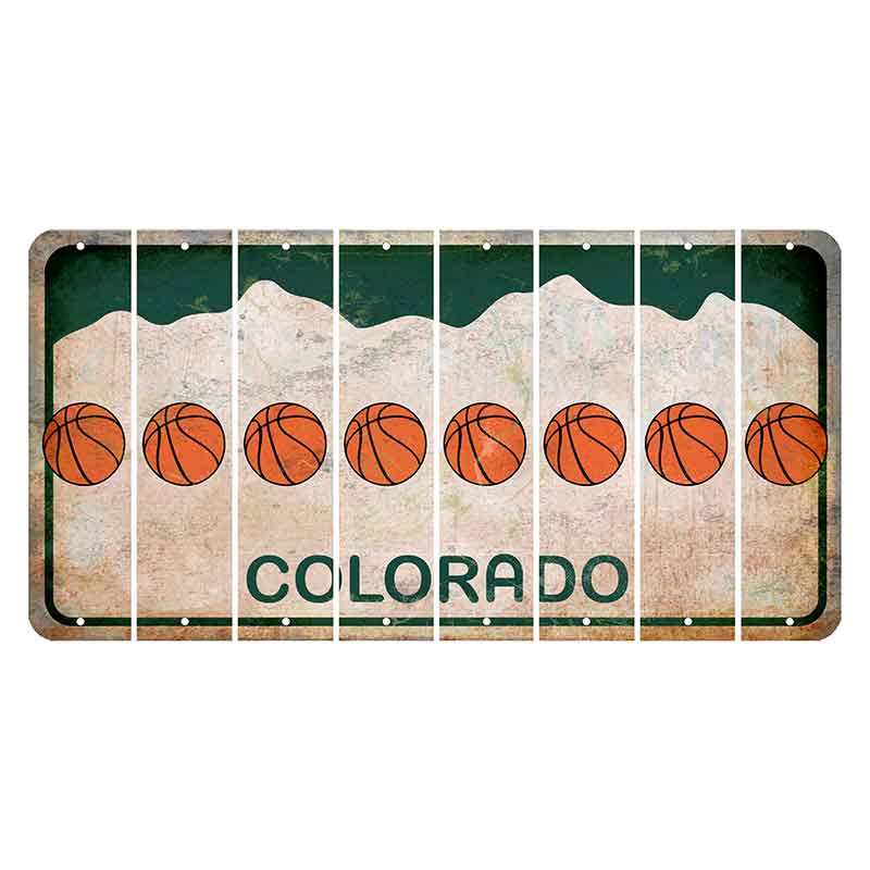 Colorado White|Green Mountains Cut License Plate Strips (Set of 8) Basketball