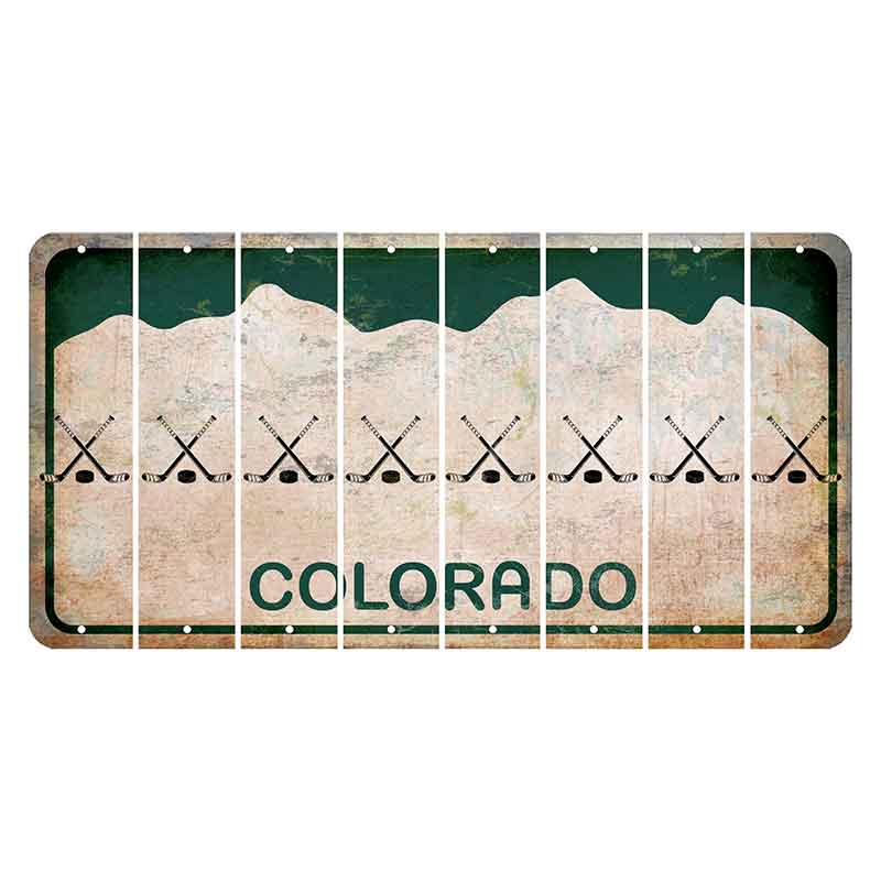 Colorado White|Green Mountains Cut License Plate Strips (Set of 8) Hockey