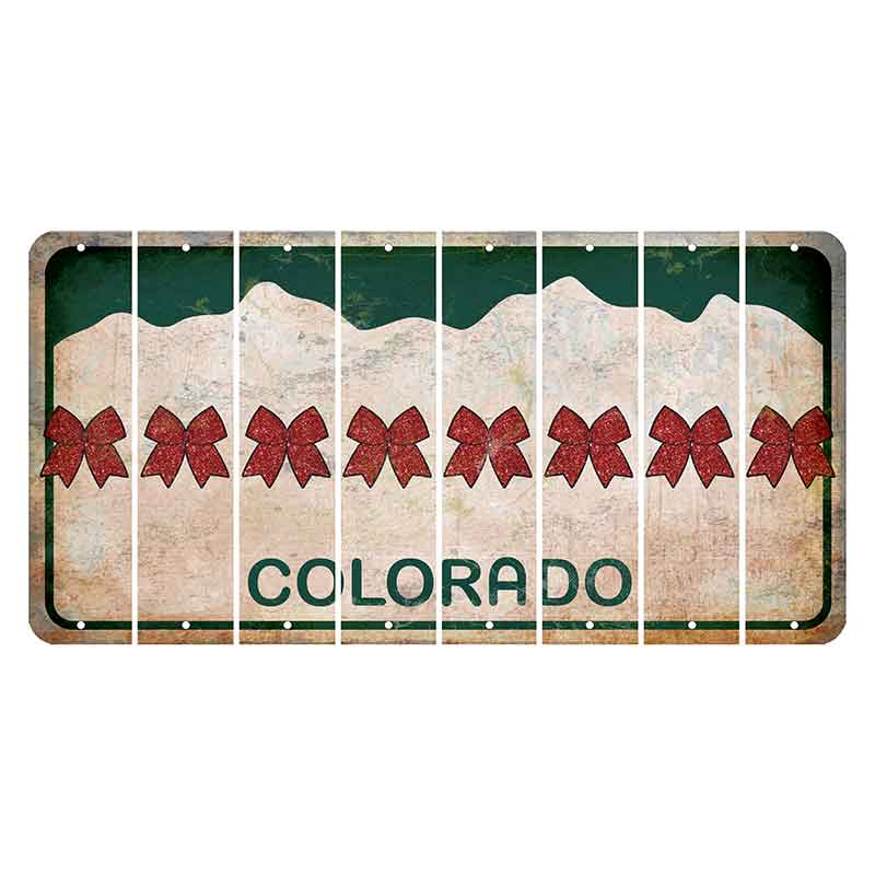 Colorado White|Green Mountains Cut License Plate Strips (Set of 8) Cheer Bow