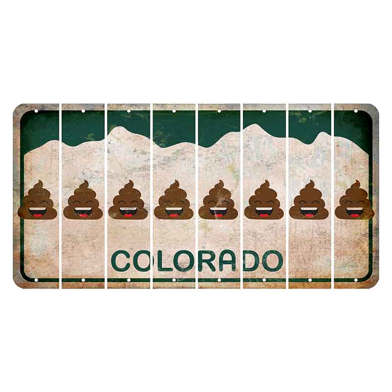Colorado White|Green Mountains Cut License Plate Strips (Set of 8) Emoji - Poop