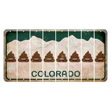 Colorado White|Green Mountains Cut License Plate Strips (Set of 8) Emoji - Poop