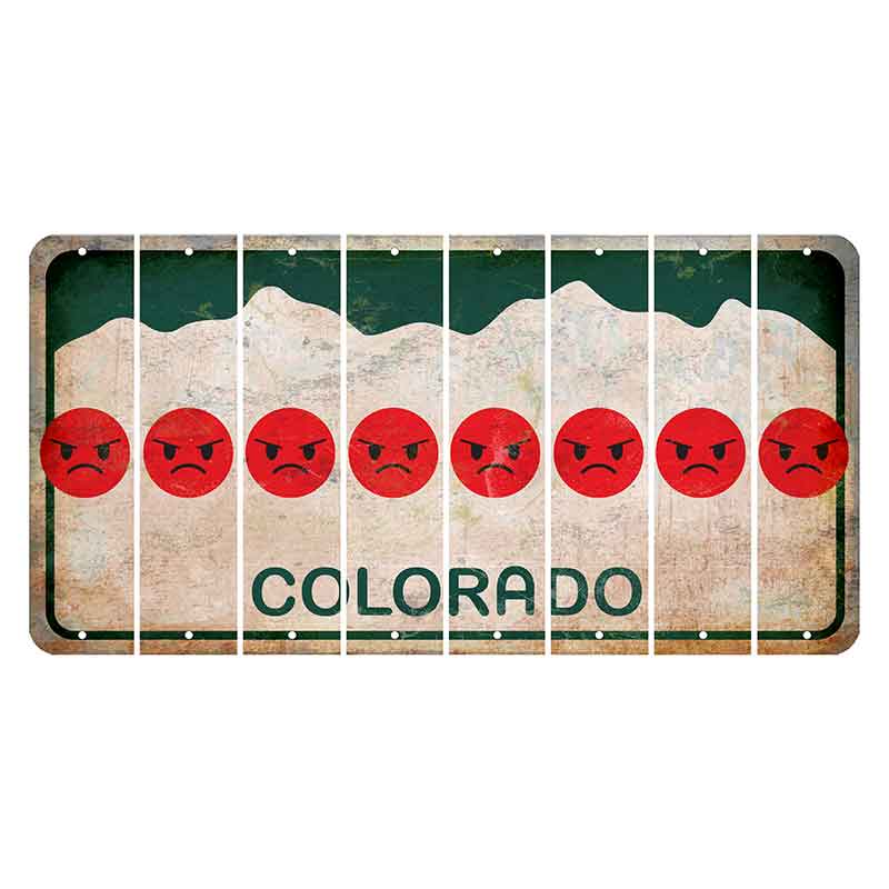Colorado White|Green Mountains Cut License Plate Strips (Set of 8) Emoji - Angry