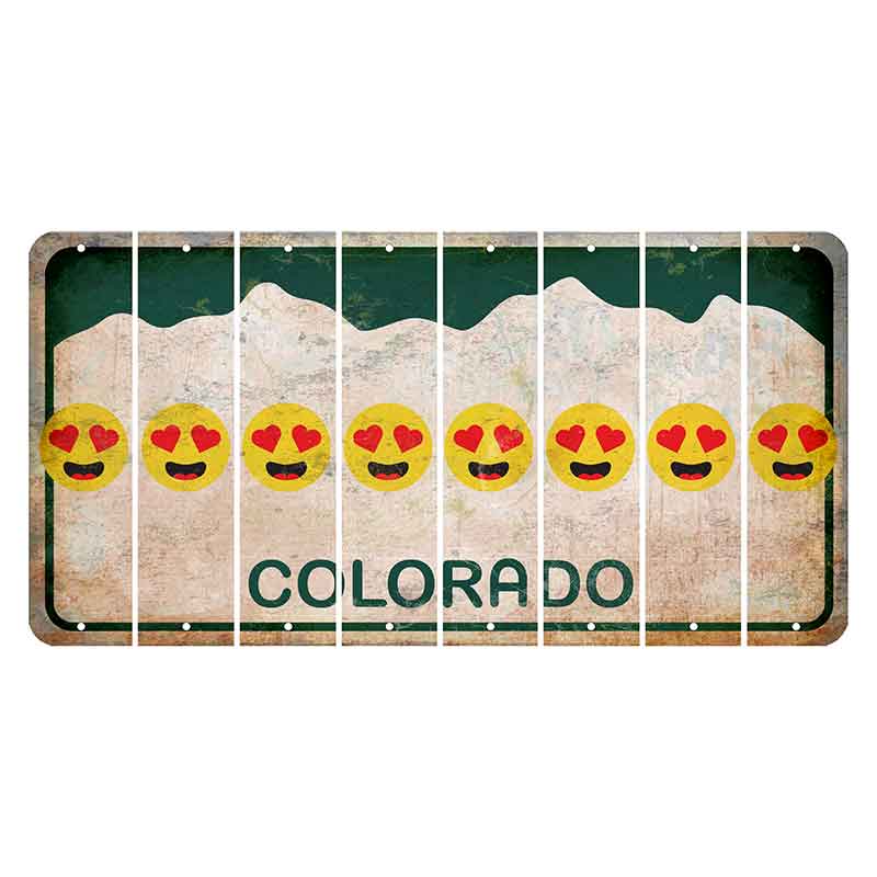 Colorado White|Green Mountains Cut License Plate Strips (Set of 8) Emoji - Heart Eyes