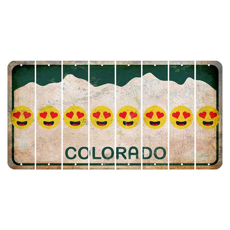 Colorado White|Green Mountains Cut License Plate Strips (Set of 8) Emoji - Heart Eyes