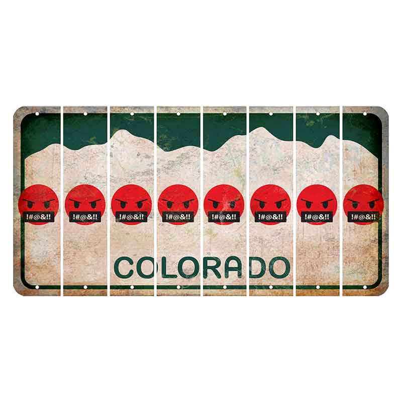 Colorado White|Green Mountains Cut License Plate Strips (Set of 8) Emoji - Pissed