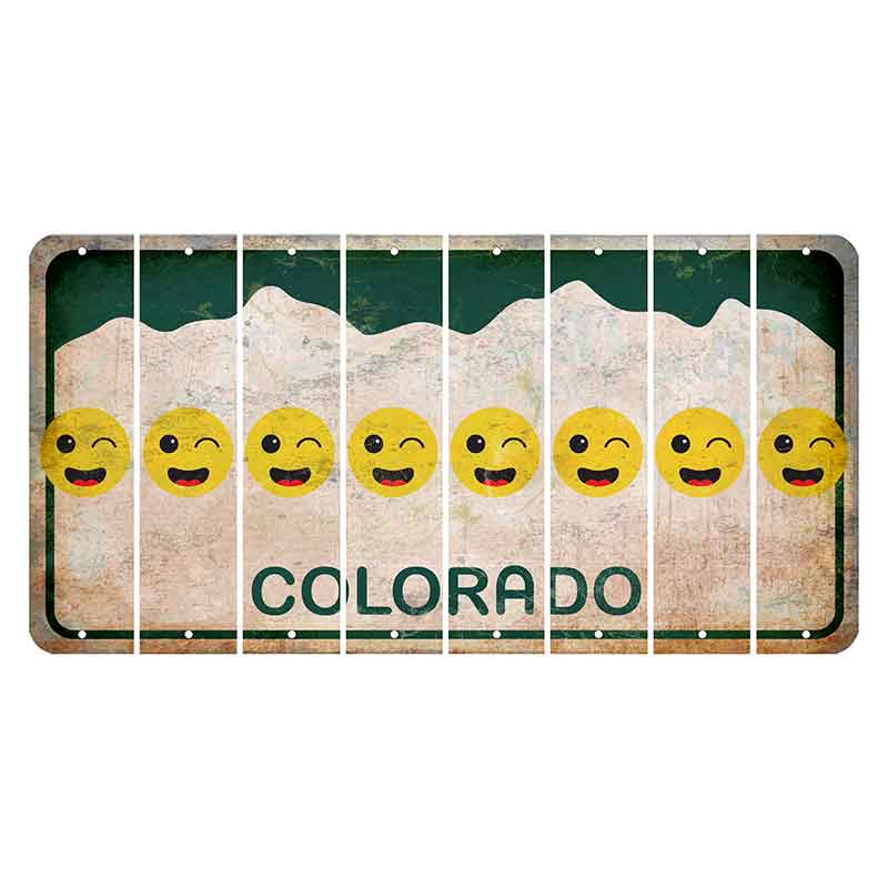 Colorado White|Green Mountains Cut License Plate Strips (Set of 8) Emoji - Winking