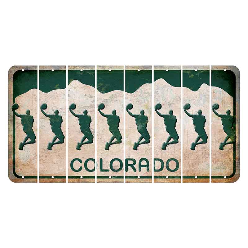 Colorado White|Green Mountains Cut License Plate Strips (Set of 8) Basketball Player