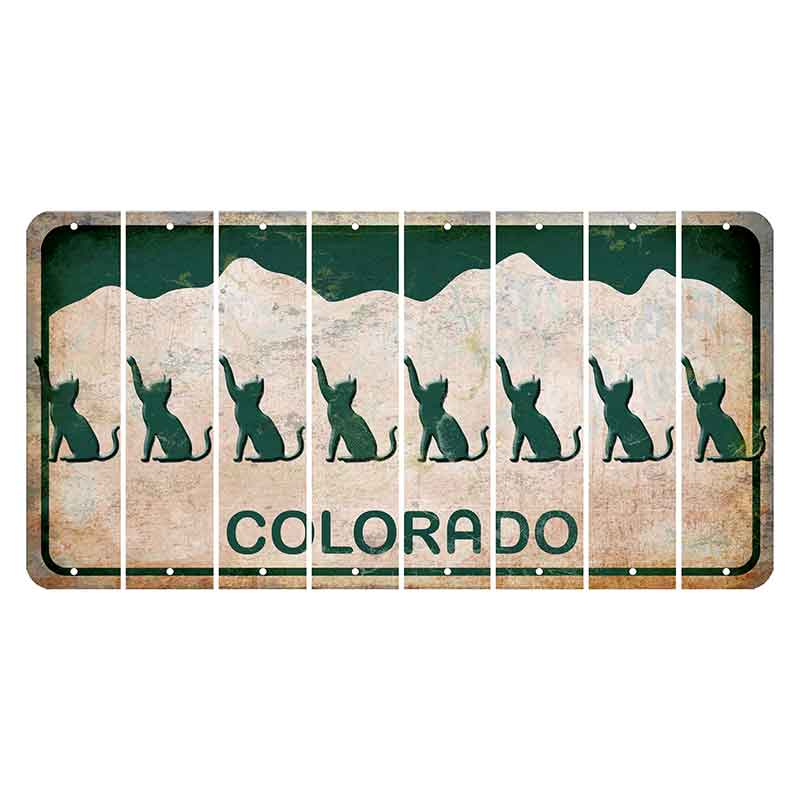 Colorado White|Green Mountains Cut License Plate Strips (Set of 8) Cat