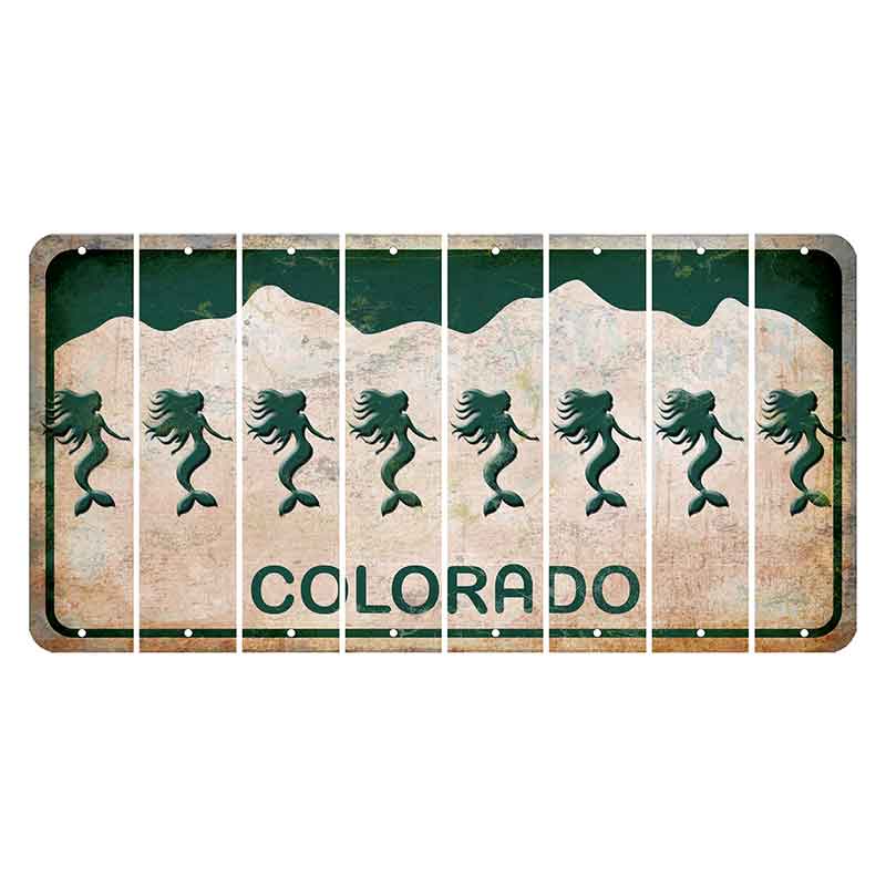 Colorado White|Green Mountains Cut License Plate Strips (Set of 8) Mermaid