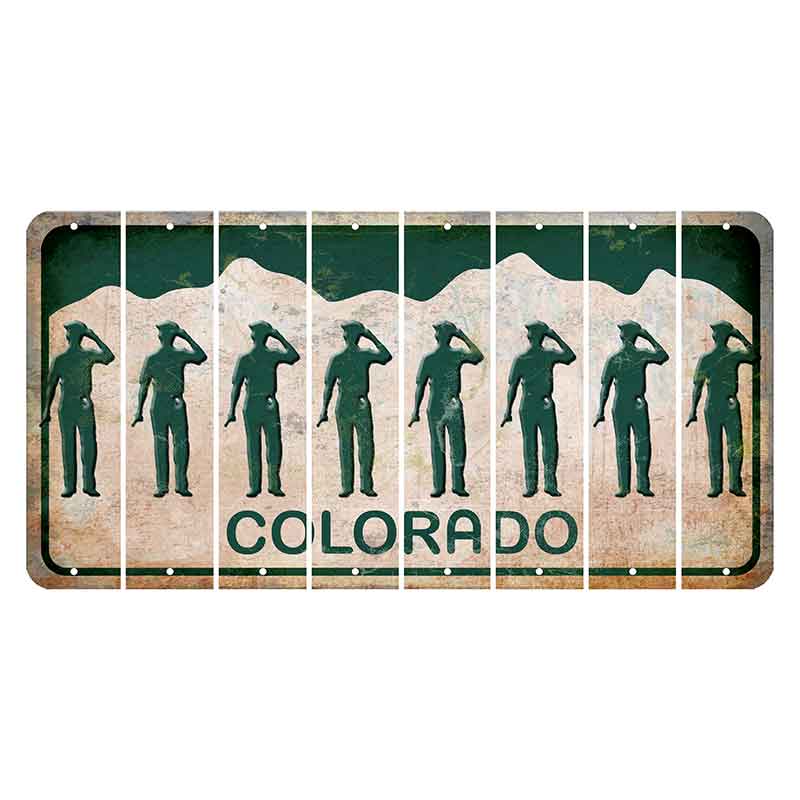 Colorado White|Green Mountains Cut License Plate Strips (Set of 8) Police Badge
