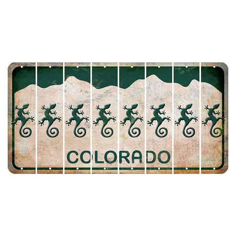 Colorado White|Green Mountains Cut License Plate Strips (Set of 8) Gecko