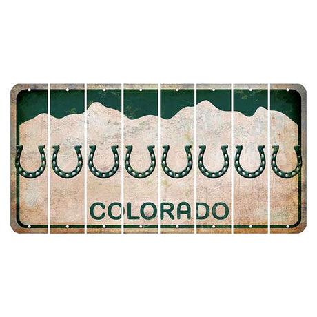 Colorado White|Green Mountains Cut License Plate Strips (Set of 8) Horseshoe