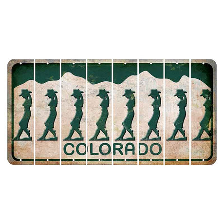 Colorado White|Green Mountains Cut License Plate Strips (Set of 8) Cowgirl - Leaning