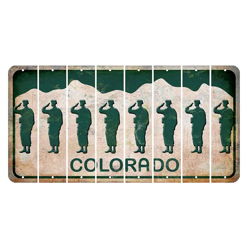 Colorado White|Green Mountains Cut License Plate Strips (Set of 8) Soldier - Running