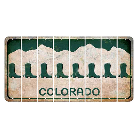 Colorado White|Green Mountains Cut License Plate Strips (Set of 8) Cowboy Boot