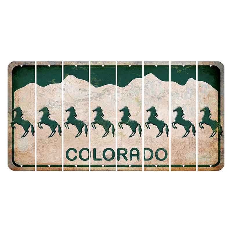 Colorado White|Green Mountains Cut License Plate Strips (Set of 8) Horse