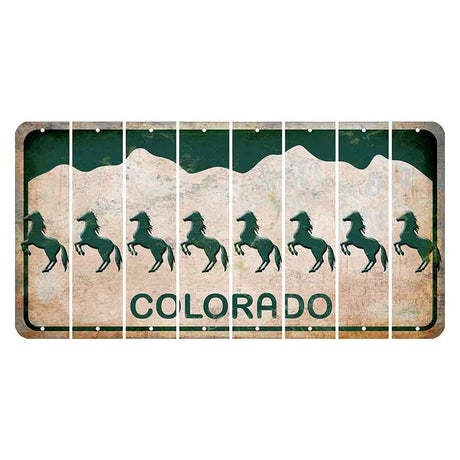 Colorado White|Green Mountains Cut License Plate Strips (Set of 8) Horse