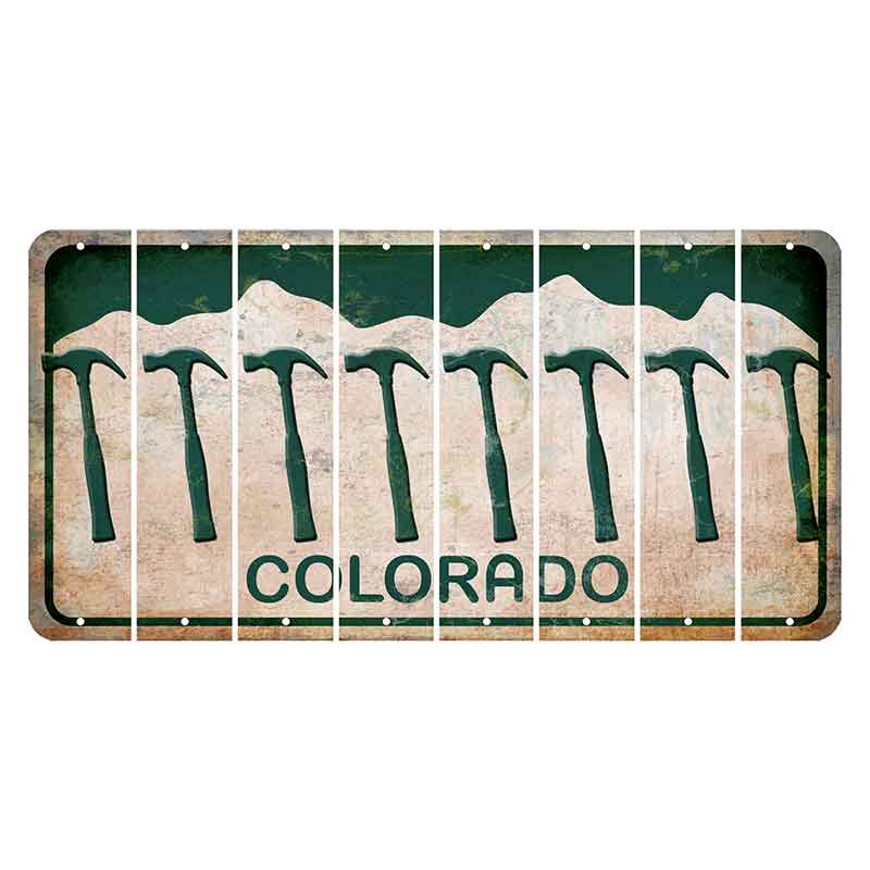 Colorado White|Green Mountains Cut License Plate Strips (Set of 8) Hammer